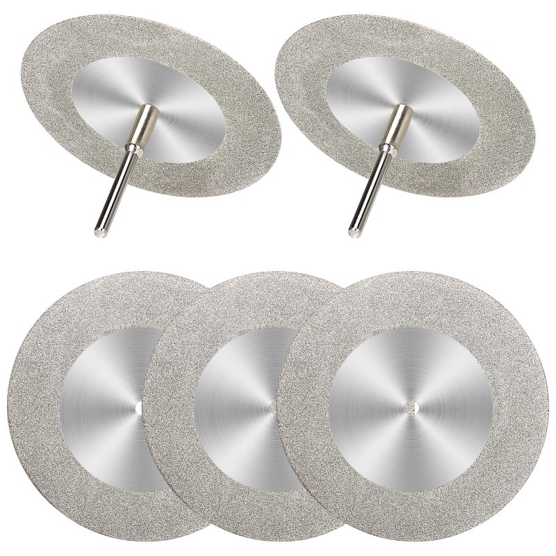 SI FANG 5Pcs 60mm Diamond Cutting Disc Cut Off Wheels with 5Pcs Mandrel 1/8'' Shank Stone Blade for Rotary Tool Drill Attachment Cutting Discs Polishing Glass Tiles Marble Plastic Jade (2.4in) - Image 1
